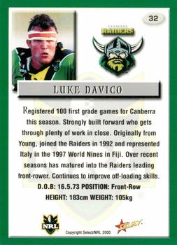 2000 Select #32 Luke Davico Back